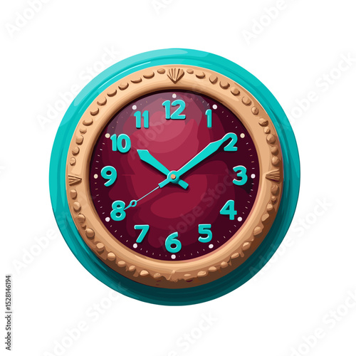 Decorative wall clock with playful design and bold numbers on a white background