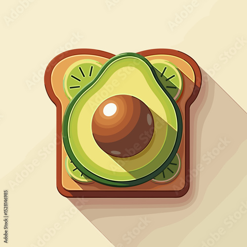 Avocado toast with sliced avocado and kiwi on brown bread  