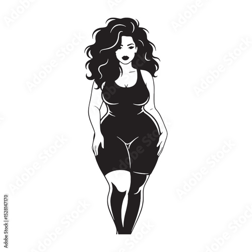 Powerful Curvy Female Silhouette in Pose – curvy woman vector - curvy lady silhouette - curvy lady vector

