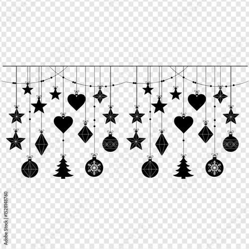 Elegant Black and White Decorations Stars, Hearts, and Ornaments Hanging Design