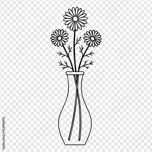 Elegant Line Art Drawing of Daisies in a Glass Vase Simple Floral Illustration