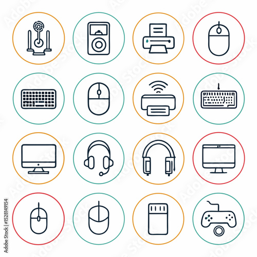 Essential Computer Peripherals: Icons of Mice, Keyboards, Printers & More