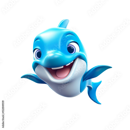 Cheerful 3D Cartoon Dolphin with a Big Smile on a Transparent Background