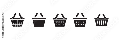 shopping basket vector flat icon set on white background, eps10