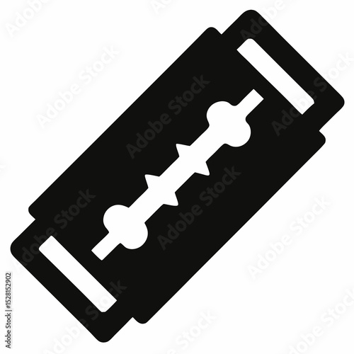 A black shape representing a classic razor blade