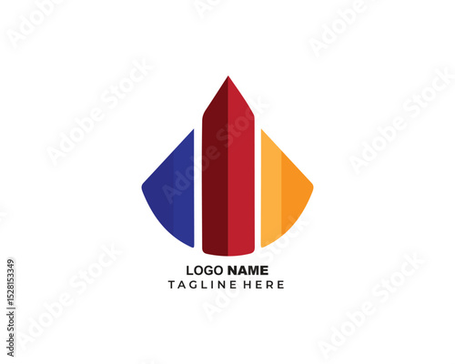 Abstract Modern Logo Featuring a Central Red Upward-Pointing Shape Flanked by Blue and Orange Elements - Ideal for Growth-Oriented and Innovative Brands
