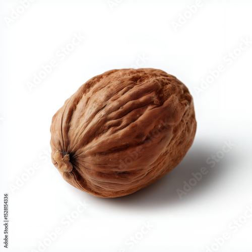 Whole Nutmeg Seed Close-Up on White Background