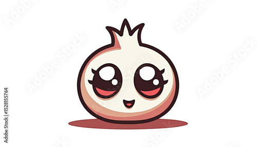 Cute cartoon onion character with large expressive eyes and a cheerful smile on a light background 

