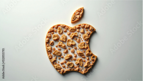Creative apple logo made of textured brown rocks on a smooth light background 