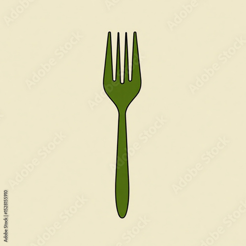 Simple green fork illustration on a light beige background 

