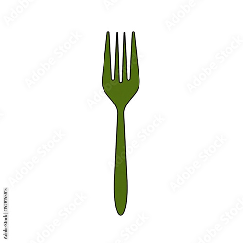 Simple illustration of a green plastic fork on a transparent background