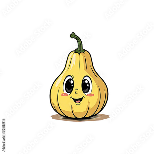 Cute cartoon squash character with a smiling face and joyful expression on a transparent (PNG) background