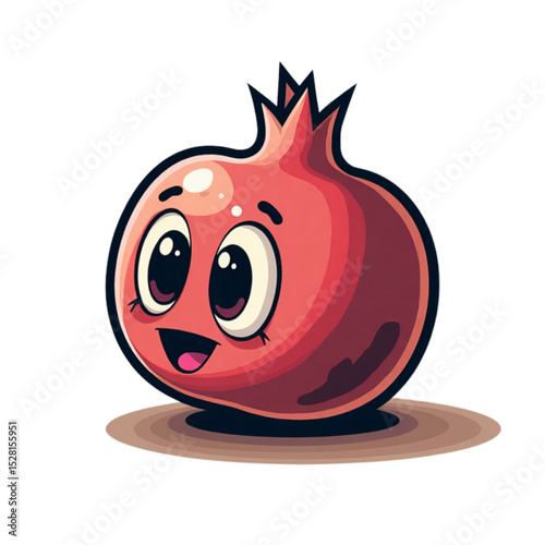 Cute cartoon pomegranate character with big eyes and a friendly smile

