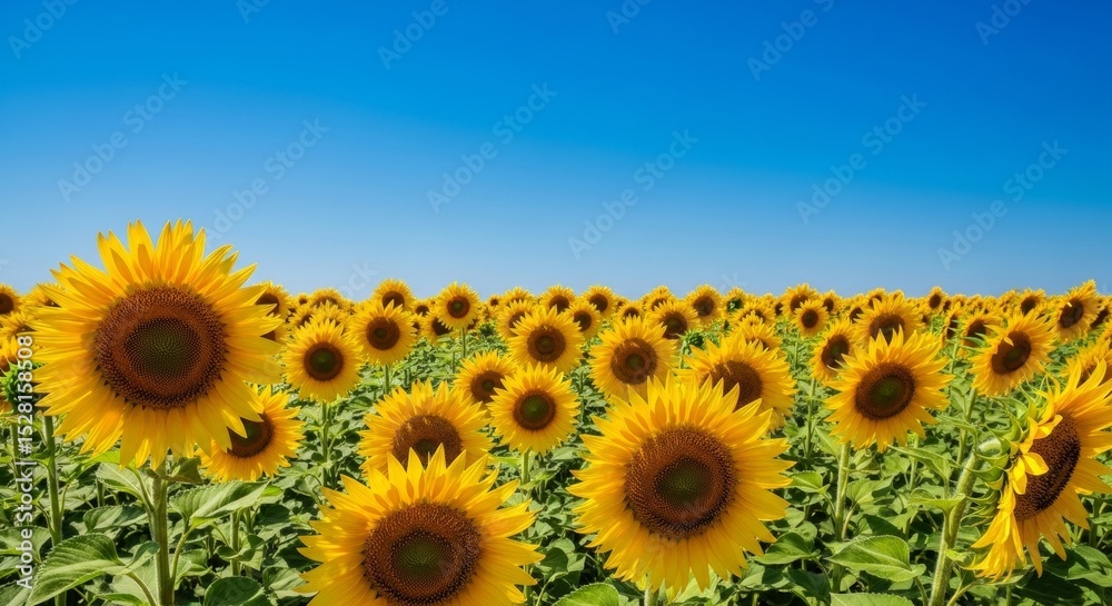 Fototapeta premium Vibrant Sunflower Field under a Sunny Blue Sky A Stunning Summer Landscape