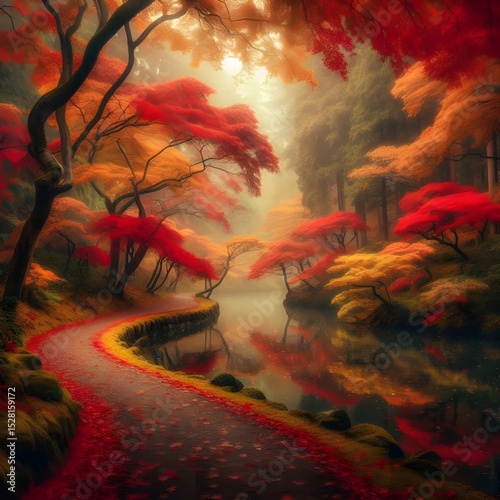 An auntum background on a beautiful path 