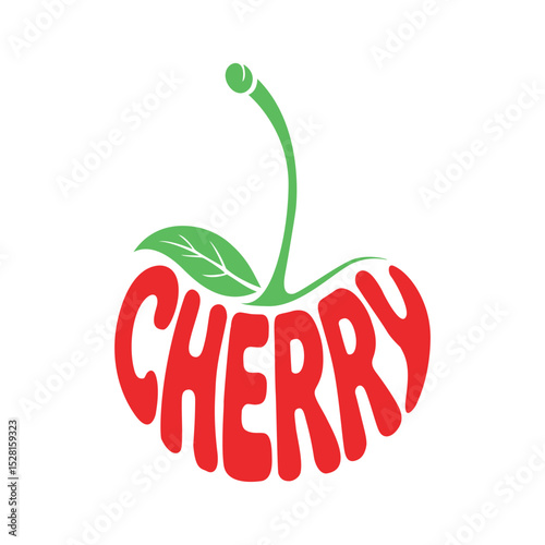 Creative cherry logo with the word 'CHERRY' shaped as the fruit. Bright red letters, green stem, and leaf. Fun, modern design perfect for food, organic, or kids-related brands.