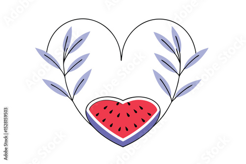A delightful graphic design featuring a heart shaped watermelon illustration showcasing vibrant red hues and detailed texture