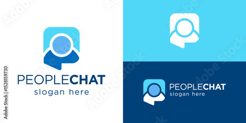 Creative simple people chat logo template. Abstract letter P or bubble chat with person logo design vector illustration.
