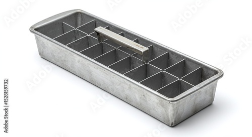 Vintage metal ice cube tray for freezer storage cold isolated on a white background