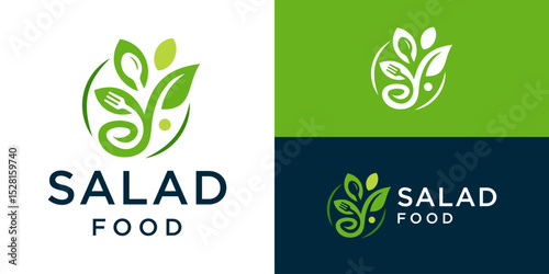 Creative simple salad food logo template. Sprout with fork and spoon for Healthy food logo design vector illustration.