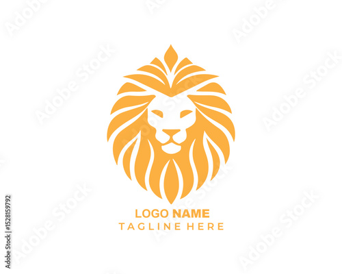 Majestic golden lion head logo design with flowing mane and crown elements for luxury brand identity and royal business branding concepts template.