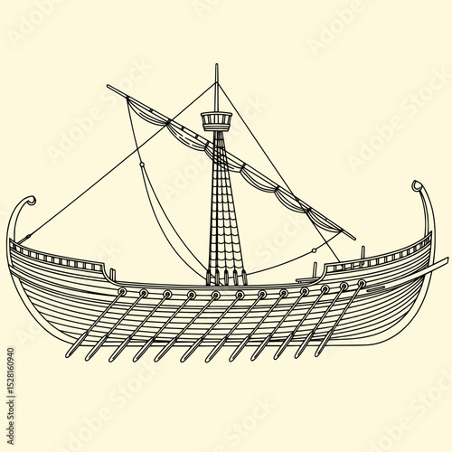 Greek Trireme Minimalist Vector Icon