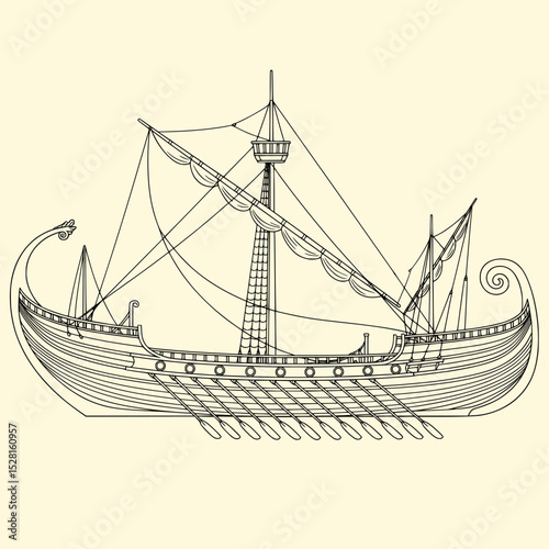 Simplified Ancient Boat Vector Illustration