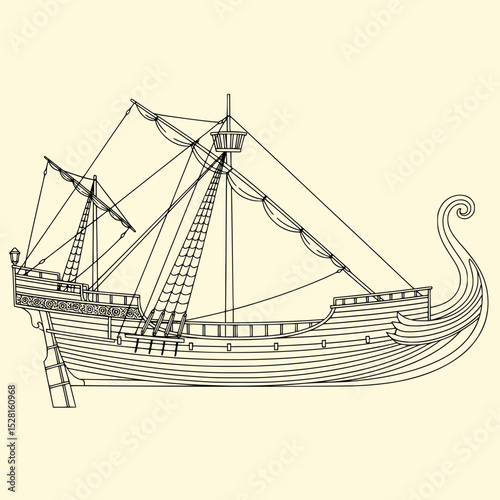 Detailed Ancient Ship Silhouette for Logo Design