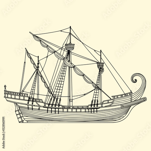 Ancient Navy Ship for Logo or Icon