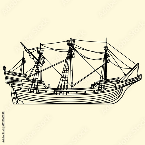 Classic Galley Black and White Outline