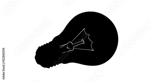Light bulb silhouette with intricate filament design in black  