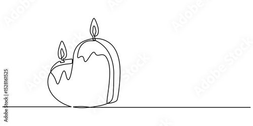 Continuous line drawing. Candles and heart. Black isolated on white background. Hand drawn vector illustration, Candle with a heart, Burning fire candle with love continuous one line drawing, Continue