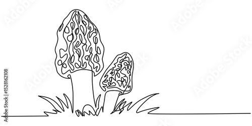 Mushroom line drawing. Nature food concept in continuous one single outline, Single-line art of a mushroom, simple, clean, and tasty. An edible autumn veggie, perfect from nature’s harvest. Champignon