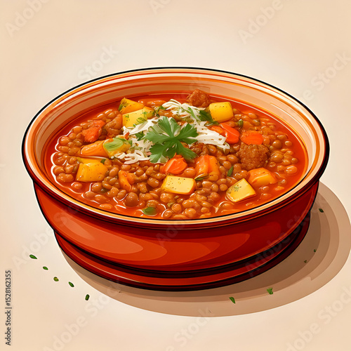Hearty Lentil Soup in Rustic Bowl
