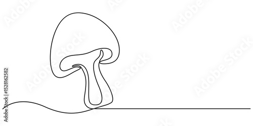 Mushroom line drawing. Nature food concept in continuous one single outline, Single-line art of a mushroom, simple, clean, and tasty. An edible autumn veggie, perfect from nature’s harvest. Champignon