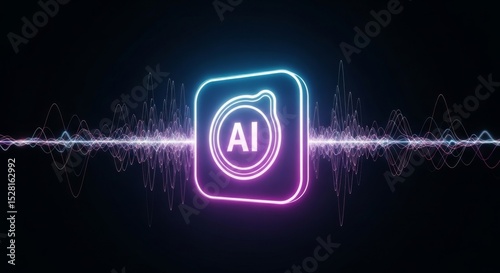 Futuristic ai technology concept with digital sound waves and neon glowing icon design