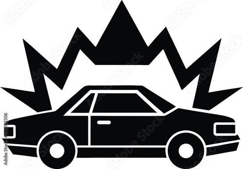 Vehicle Crash Icon with Car Collision Silhouette and Impact Effect Design
