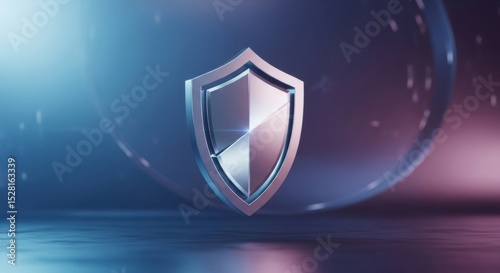 Cybersecurity concept with futuristic shield icon on gradient background