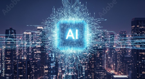 Artificial intelligence technology in futuristic urban nightscape for innovation and development