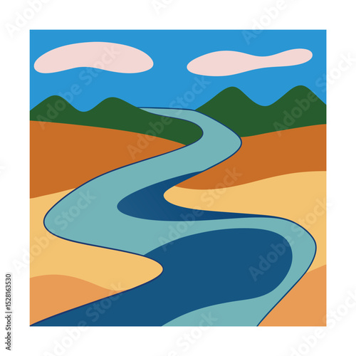 Minimalist river delta with flat landscape