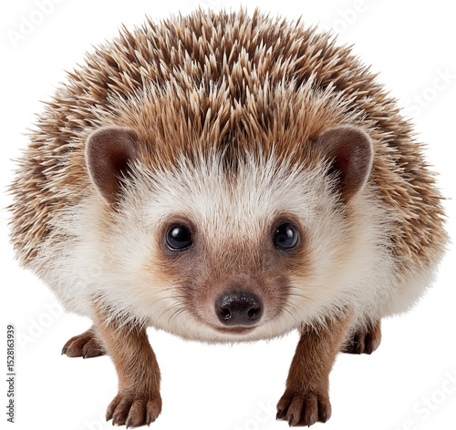 Cute hedgehog with tiny paws and sharp spines, isolated on a transparent background. Natural coloring and detailed texture give it a charming and lifelike look.

