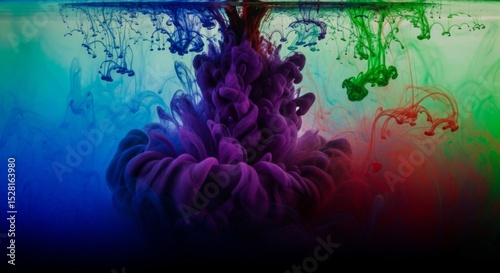 Vibrant colorful ink explosion in water for creative design and art concepts
