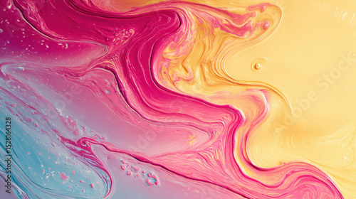 Colorful abstract swirl in vibrant hues of pink, yellow, and blue