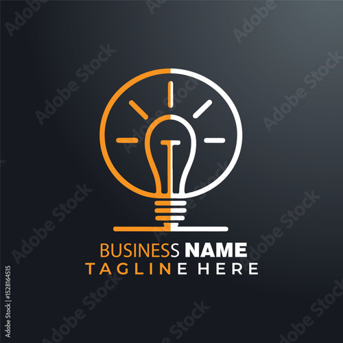 Creative lightbulb logo design with radiating energy lines in orange and white colors on dark background for business branding and innovation concepts.