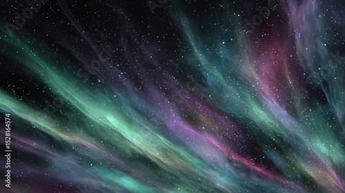 Colorful auroras illuminate a starry night sky over a dark landscape