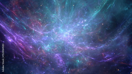 Colorful cosmic nebula fills the night sky with swirling patterns
