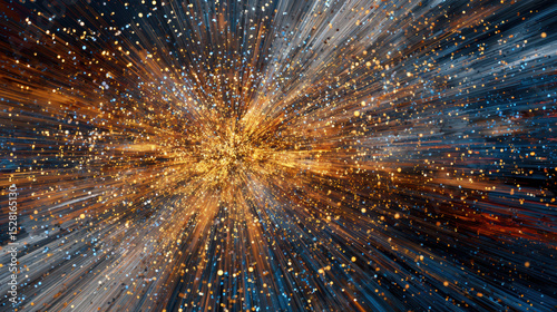 Colorful explosion of light and particles in a digital art piece