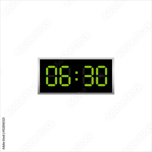Digital Clock Logo Design with 06 30 Time. half past six am LED display vector	