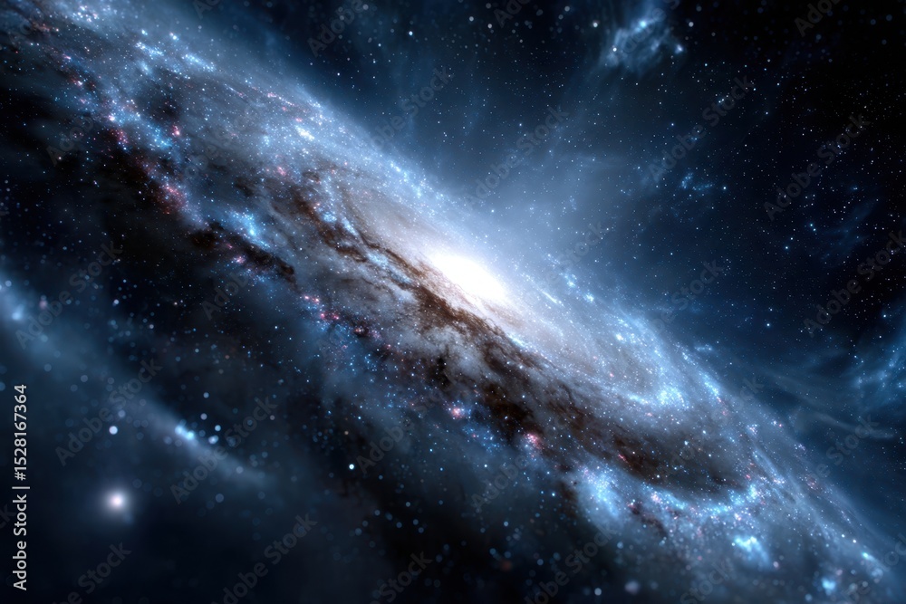 Fototapeta premium Vibrant spiral galaxy showcasing cosmic dust and starlight in deep space