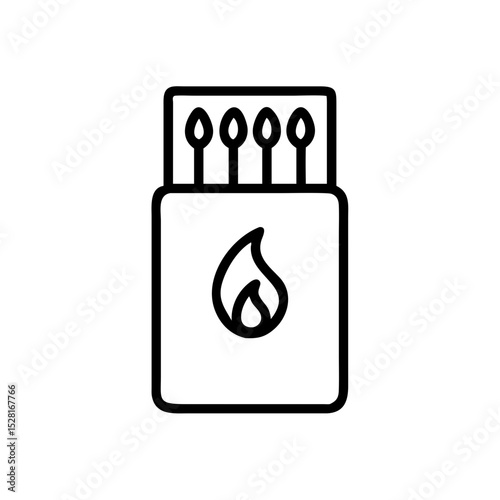Matches in a simple black line design with flame icon  
